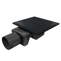 Трап квадратный душевой Vimarr C-2 515C231513050 15х15 см черный с рамкой из нержавеющей стали, с горизонтальным выходом D50 мм, решетка под плитку (перевертыш), черная