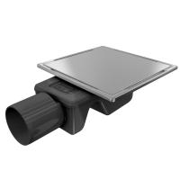 Трап квадратный душевой Vimarr C-2 515C231011050 10х10 см с рамкой из нержавеющей стали, с горизонтальным выходом D50 мм, решетка под плитку (перевертыш)