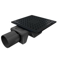 Трап квадратный душевой Vimarr C-1 515C131013050 10х10 см черный с рамкой из нержавеющей стали, с горизонтальным выходом D50 мм, решетка черная