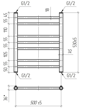 Полотенцесушитель водяной Vimarr Saturn PSV-70VMRS56Cr 500х600 лесенка, с фитингами в комплекте, хром