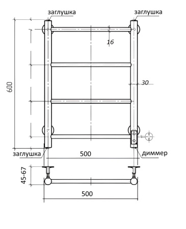 Полотенцесушитель электрический Vimarr LNK-VMRKe0411LTS56BM со скрытым подключением, черный