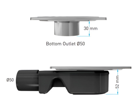 Трап квадратный душевой Vimarr C-2 515C231513050 15х15 см черный с рамкой из нержавеющей стали, с горизонтальным выходом D50 мм, решетка под плитку (перевертыш), черная